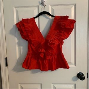 entro Red Ruffled V-Neck Peplum Top